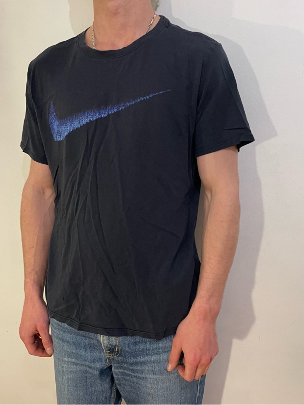 Nike Black Short-Sleeve Tee with Blue Swoosh